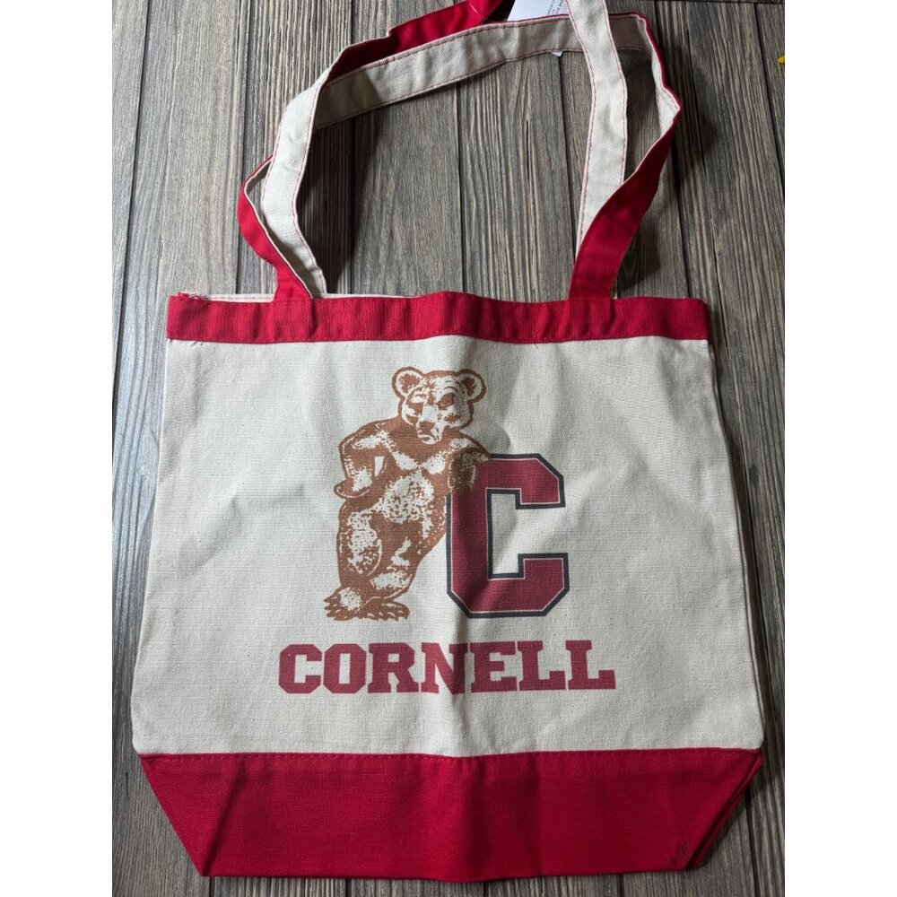 Cornell University Canvas Tote Bag In Red & Natural Colors